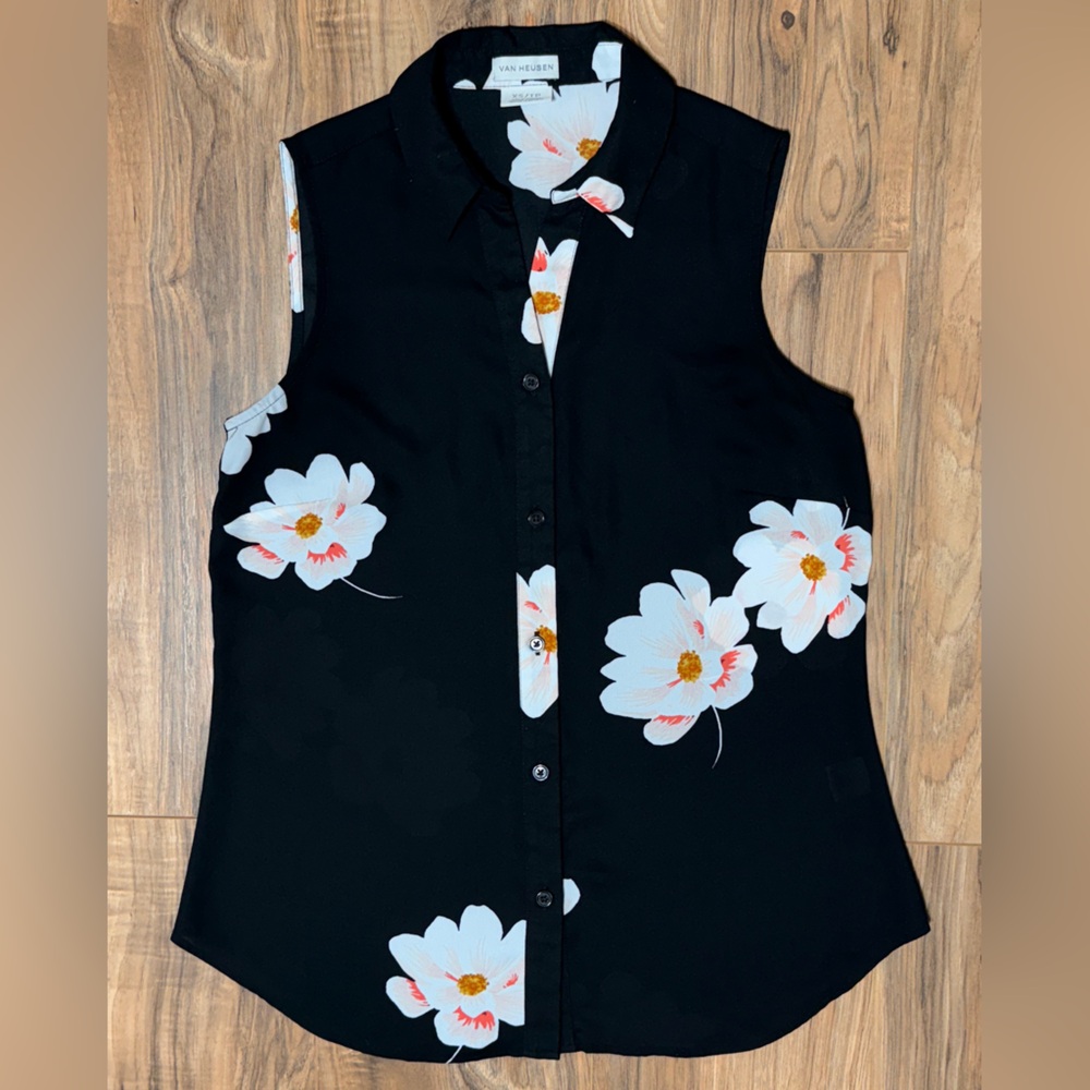 Van Heusen Black Floral Button Down Shirt